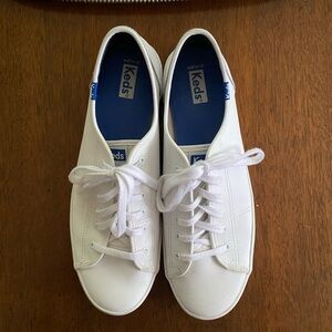 White Leather Kickstart Lace Up Keds